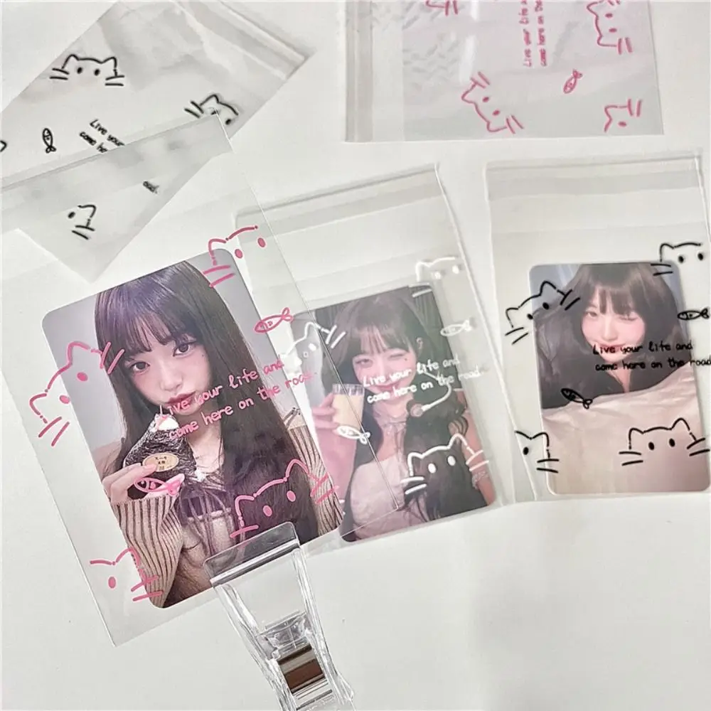 Album Card Storage Pocket Self Sealing Bag Cartoon Cat Print Gift Pouch Jewelry Sealing Bag Biscuit Snack Package 50PCS