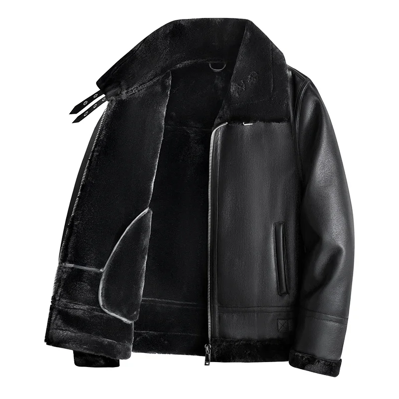 New Warm Cashmere Coat Brand Leather Jackets Thickened Warm Sheepskin Leather Coat  Men's Luxury Fur Lamb Wool Leather Coat 2
