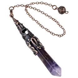 Reiki Healing Natural Stone Crystal Pendulum with Amethyst and Black Obsidian (Small  7cm Amethyst)