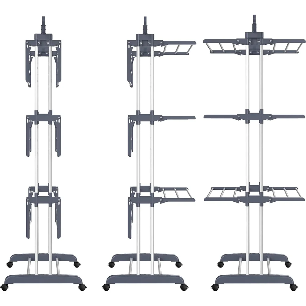Clothes Rack, 4-Tier Foldable Drying Rack, Movable cloth drying stand with 4 castors. Stainless Steel Laundry Drying Rack 4