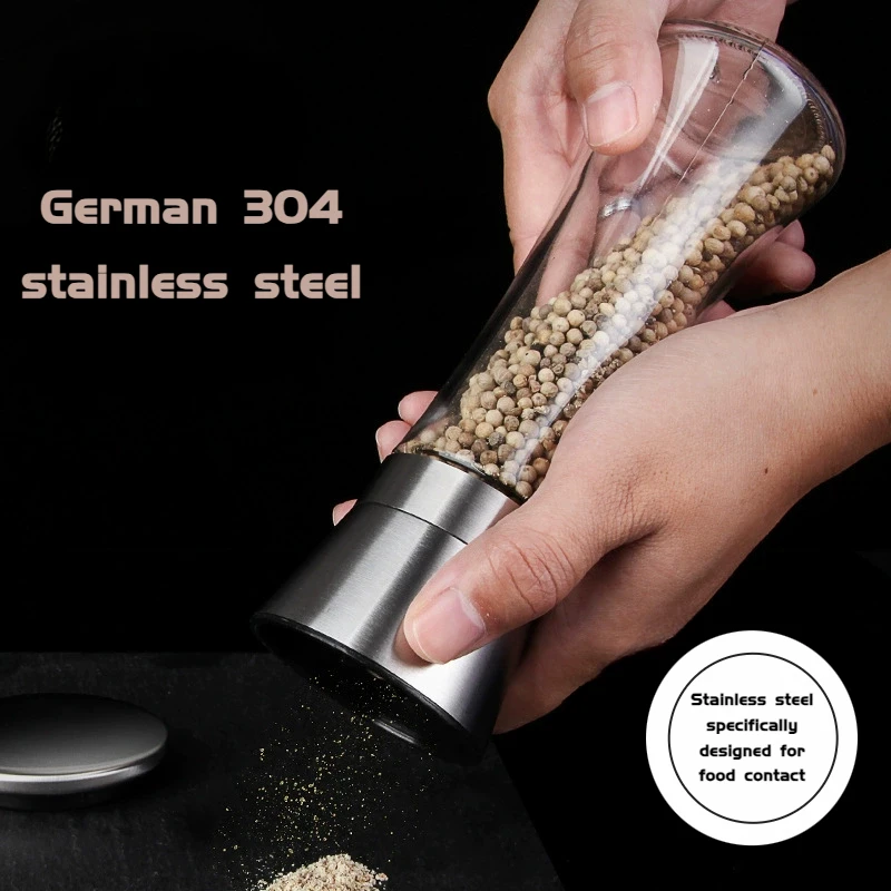 1 piece of pepper grinder, kitchen household 304 stainless steel grinding bottle, manual freshly ground sea salt and black peppe