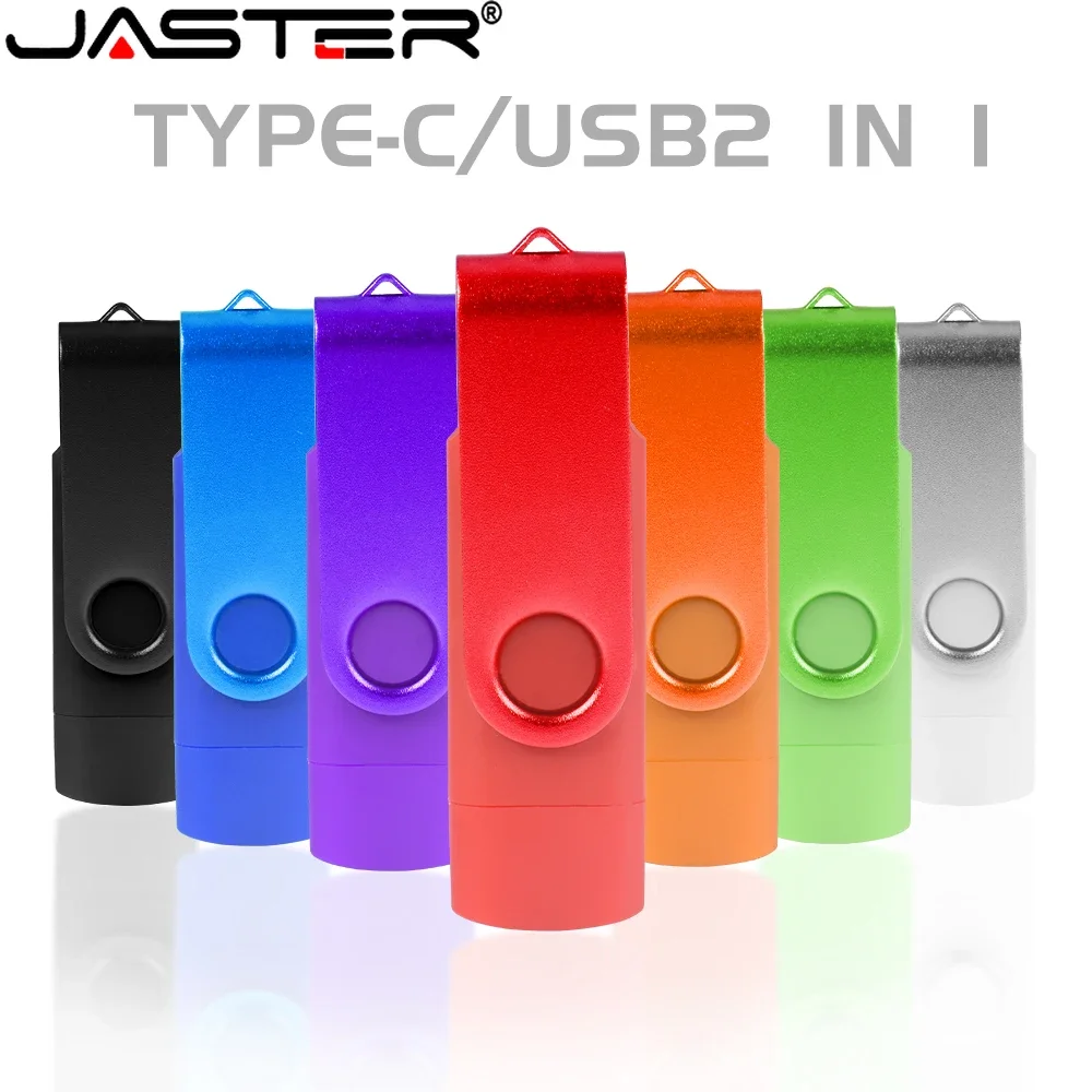 

JASTER New Custom Logo Type-C/OTG USB 2.0 Flash Drive 128GB Rotatable Pen Drive 64GB High speed Memory stick 32GB 16GB 8GB 4GB