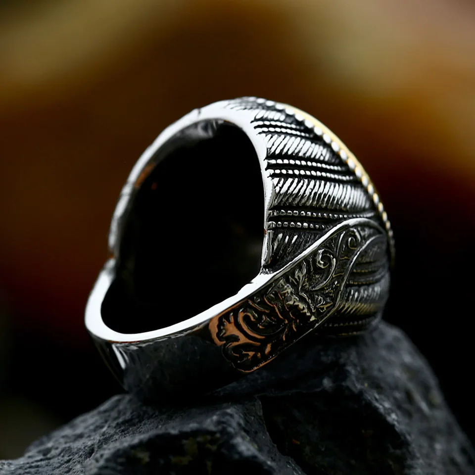 HZMAN Stainless Steel American Flag Ring For Men - Patriotic Cocktail Ring
