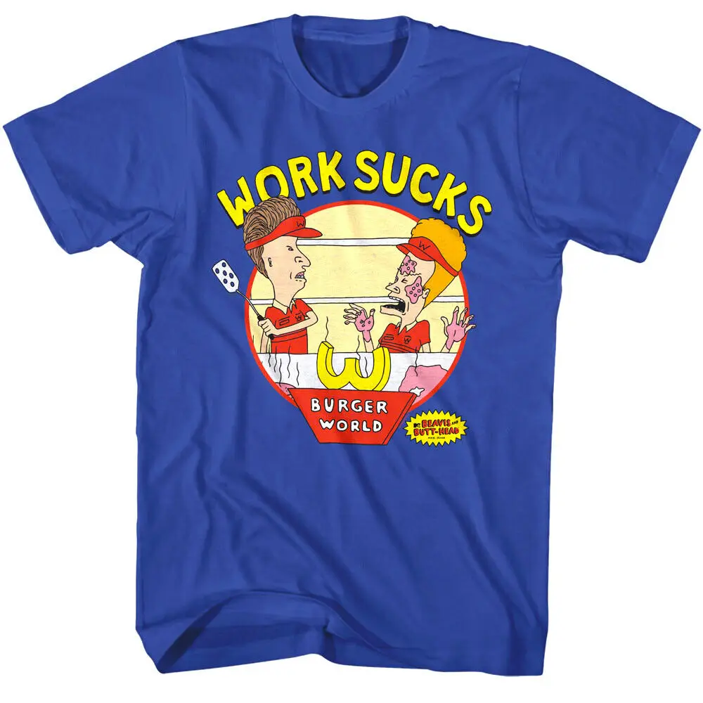 Beavis E Butthead Work Sucks Maglietta Da Uomo Flipping Burger World Spatola Mtv Maniche Lunghe O Corte