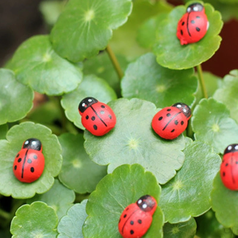 

100Pcs Painted Mini Wooden Ladybug Flatback Miniature Figurine Embellishments DIY Craft Fairy Garden Bonsai Micro Drop Shipping