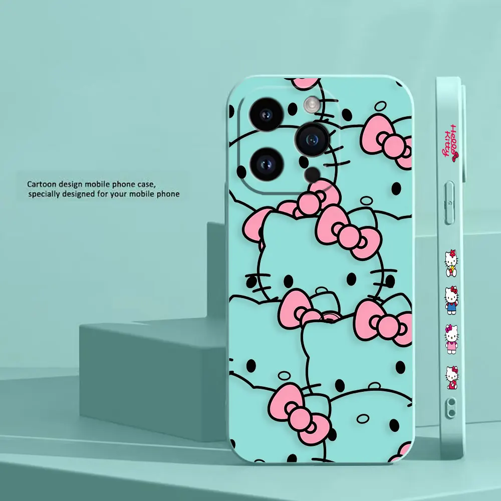 thumbnail image 1 of Bonita funda de teléfono de Hello Kitty K Line Cat para Apple iPhone 14 13 12 11 Pro XS Max Mini X XR SE 7 8 6 15 Plus, funda líquida de color, 1 of 5