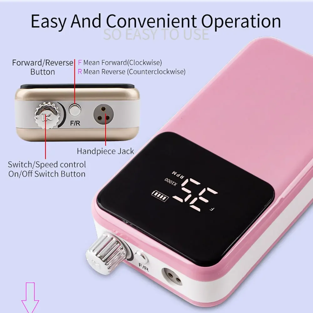 Professional Electric Nail Drill Machine 35000RPM Portable Nail File Rechargeable Nail Sander for Gel Nails Polishing Salon Tool 6