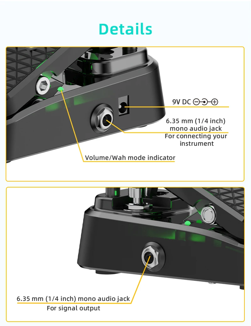 Wah-Volumenpedal mit leisem Schieberegler, rutschfestem Design und ohne Strombedarf für Gitarrenverstärker-Effekte – Detail 9