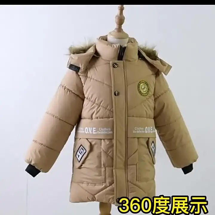 Kids Winter Thick Warm Zipper Long Jacket Boys Casual Cotton