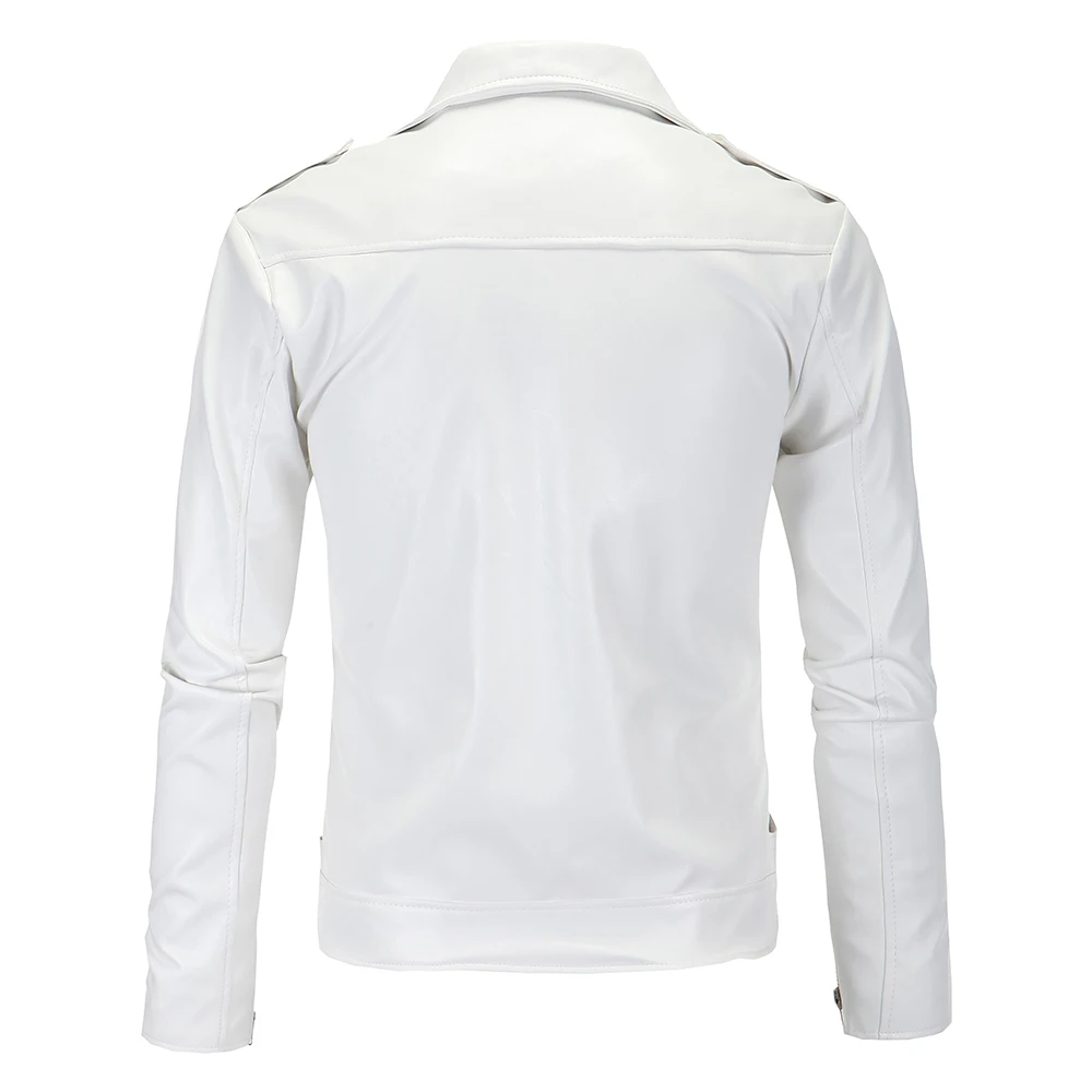 Men Slim White Leather Jackets Oblique Zipper Motorcycle Jackets New Men Outwear Moto Biker PU Leather Coats Size 4XL 2