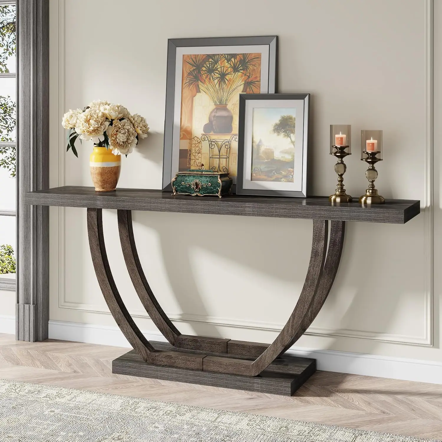 63-Inch Skinny Console Table 2-Tier Farmhouse Sofa Table Narrow Long Thickened Behind Couch