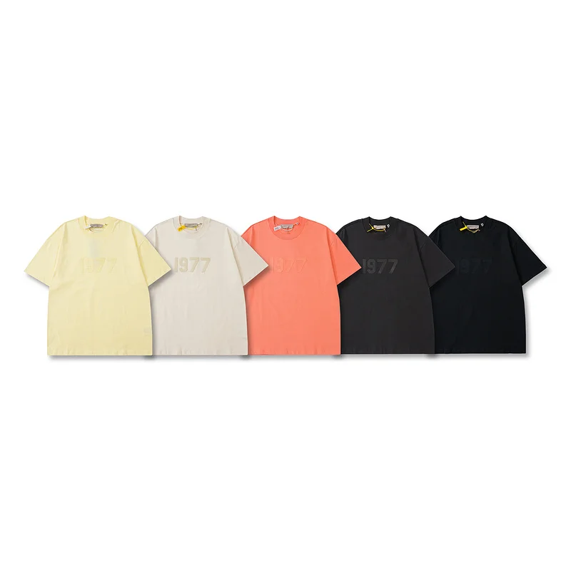 Streetwear 2023ss New Colorway 1977 Flocking Letter T shirts High Quality 100% Cotton Crew Neck Tshirt Tees Men Women Streetwear
