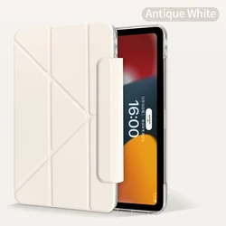 Magnetic Buckle Pencil Sleeve Case with Clear Acrylic Back, Adjustable Angles, and Auto Wake/Sleep for iPad mini 6 7 (Antique White)