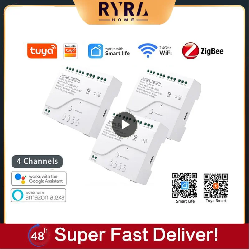 TuyaZigbeeSmartLightSwitchModule4CHRemoteSwitchControllerAC