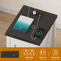 Farmhouse White Nightstand With Charging Station, AC Outlets USB Type-C, Bedside End Table With Cord Management & Storage Shelf 4