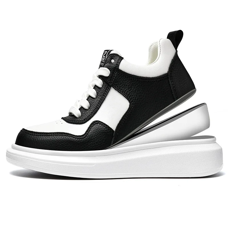 Luxury Leather Elevator Shoes Men's Sneakers Height Increasing Shoes Invisible 7CM Heighten Sports Shoes Taller Lift White Shoes 5
