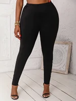 Plus Size Women's High-Elasticity Skinny Pants with Floral Pattern Hollow Comfortable Leggings Fashionable Knit Long Trousers - Image 5