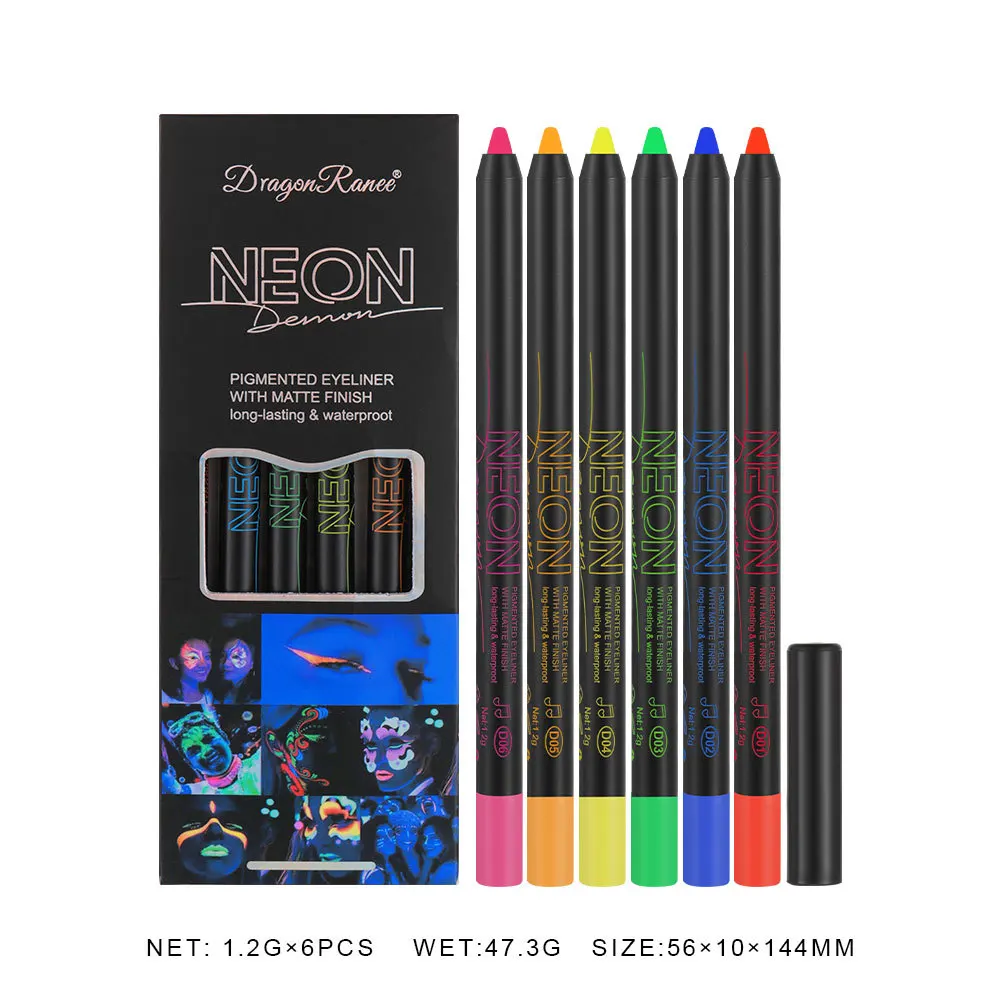 Dragon Ranee 6colors/set Eyeliner Foam Pencil Case Color Fluorescent Eyeshadow Non-smudgy Lasting Halloween costume