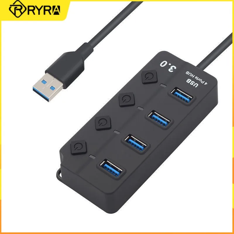 

RYRA 4 Ports USB 3.0 Hub 5Gbps High Speed transfer data AC Power Adapter for PC Computer Accessories with Independent Switches