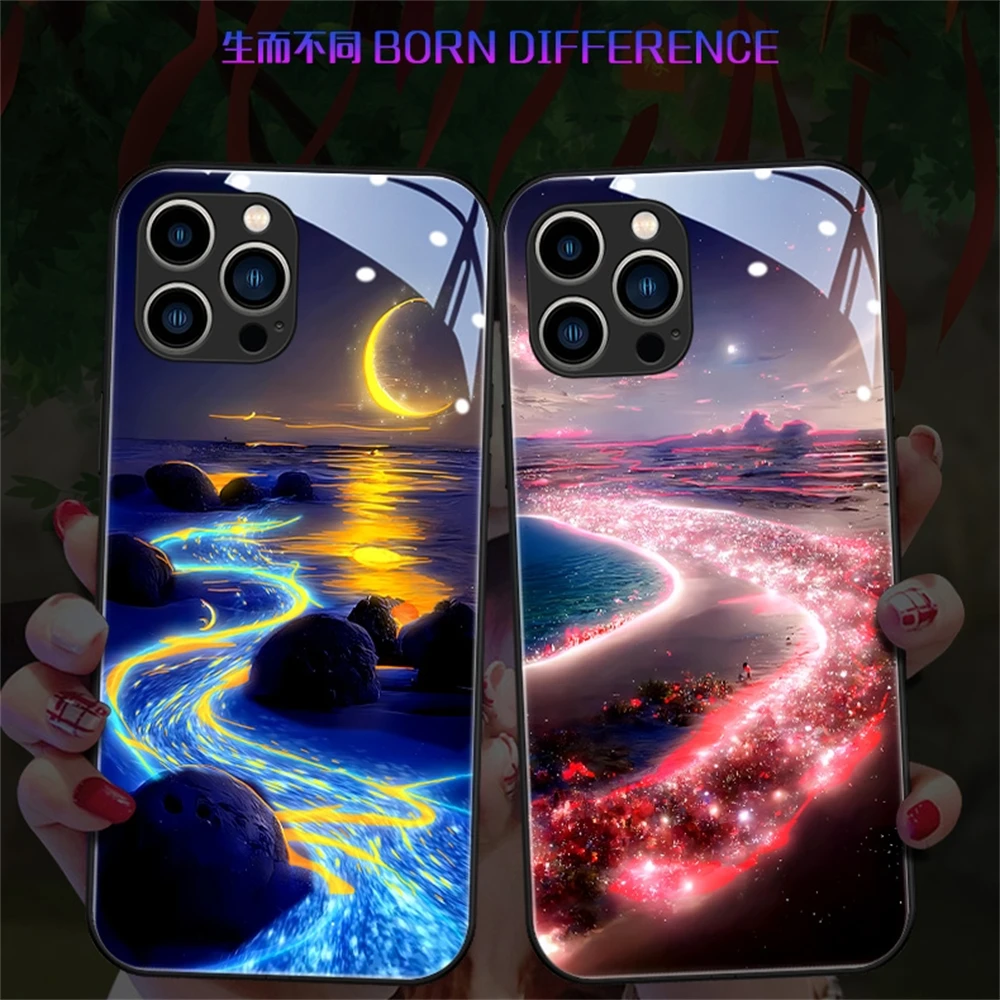 

Moonlight Beach Luminous Smart Phone Case For Huawei Mate 50 40 30 Pro P60 P50 P40 Nova 10 9 8 7 LED Acoustic Control Cover