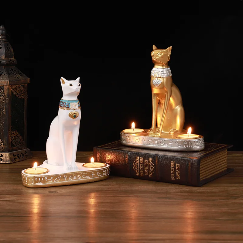 

Egyptian cat god candlestick, desktop decoration ornaments, sculpture models, home living room, study furnishings, resin