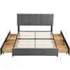 Queen Size Platform Bed with Adjustable Headboard and 4 Drawers on Two Sides,Linen Upholstered Bedframe w/Slats Support,Beige 3