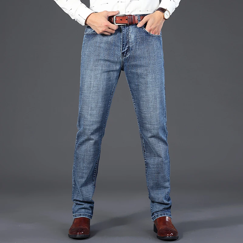 Men Jeans Business Men's Straight Stretch Denim Trousers Size 28-40
