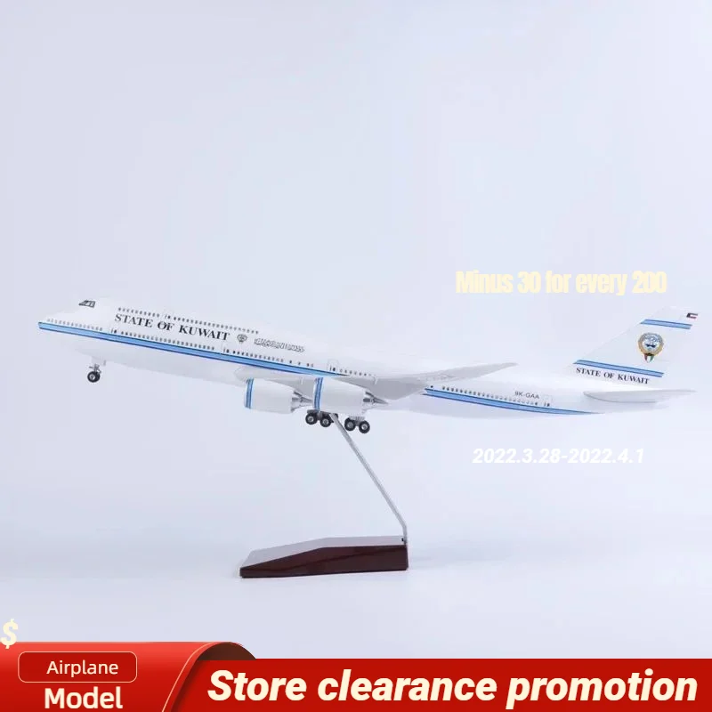 

Scale Airplane 747 B747 State 47CM 1/150 of Kuwait Airline Model LED Light & Wheel Landing Gear Diecast Resin Plane Model Toy