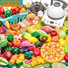 77pcs Plastic Kitchen Toy Shopping Cart Set Cut Fruit and Vegetable Food Play House Simulation Toys Early Education Girl Gifts 1