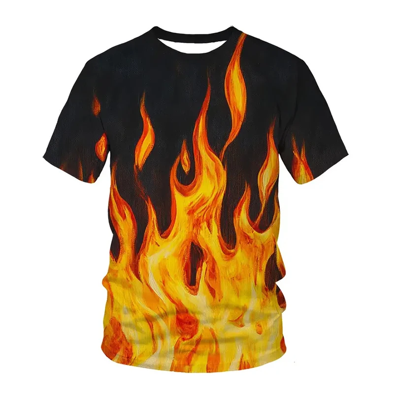 Hip Hop Flame 3D T-shirt For Men Personality Streetwear Round Neck Short Sleeve T Shirts Summer Harajuku Casual Oversized Tee
