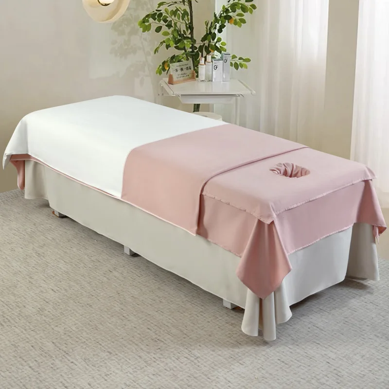 3피스 뷰티 살롱 침구 세트, 헤드 타월+이불 커버+베드 시트 피부 친화적인 침대 시트, 화장품 살롱 시트, 스파 마사지 시트
