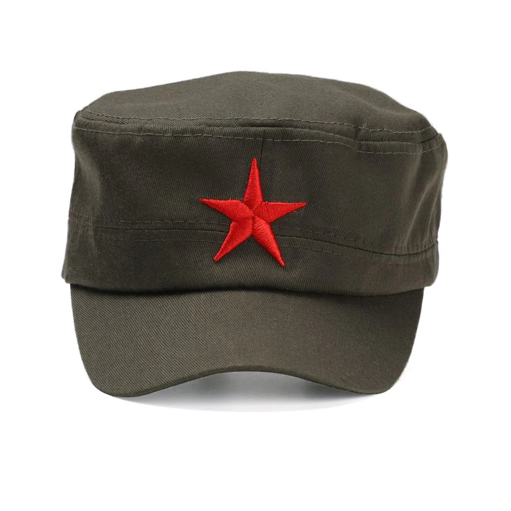 Unisex Cotton Men Cap Spring Summer Beach Outdoor Street Street Cool Church Sunhat Flat Top Hat with Red Star