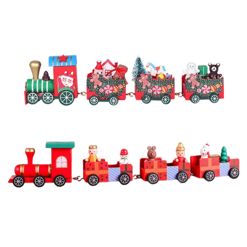 A9LB Christmas Train Painted Wooden Christmas Decoration Mini Christmas