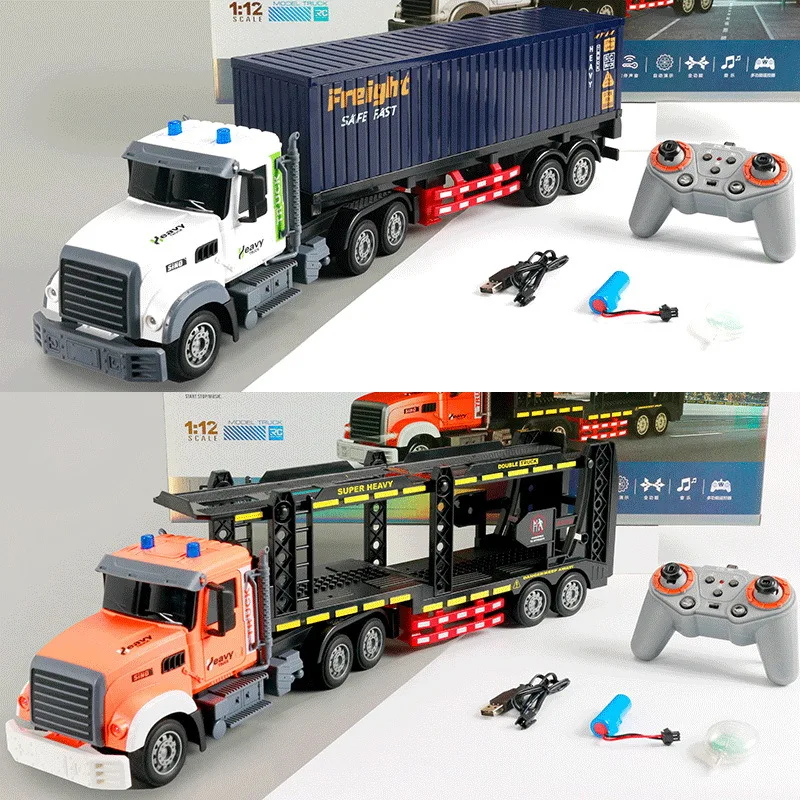 Electric remote control  trailer with lights and music double-decker transporter simulation container children's toy man 3