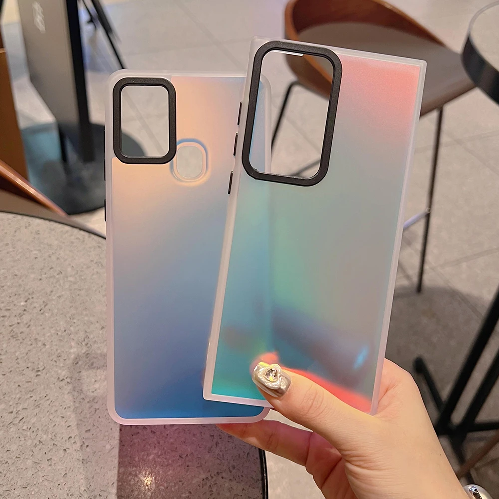 Gradient Laser Matte Handyhülle für Samsung Galaxy S23 S22 Ultra Plus S21 S20 FE A54 A34 A14 A53 A52 A23 A24 Note 20_voghion.com