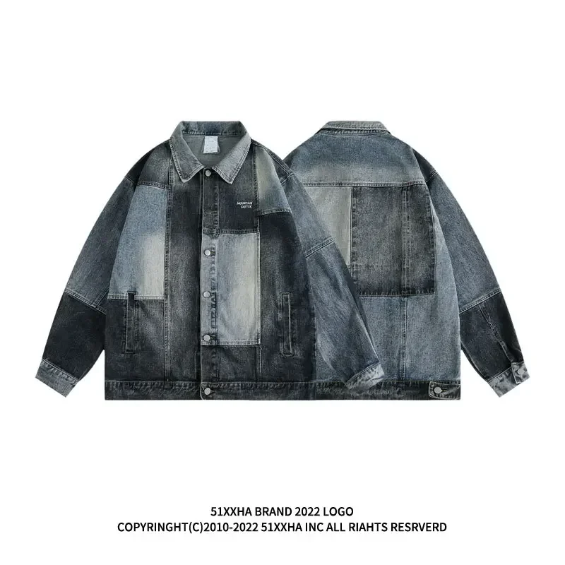 Loose casual lapel jacket Spring and autumn design sense color acid denim coat fashion brand American hiphop men jacket Beianji 3