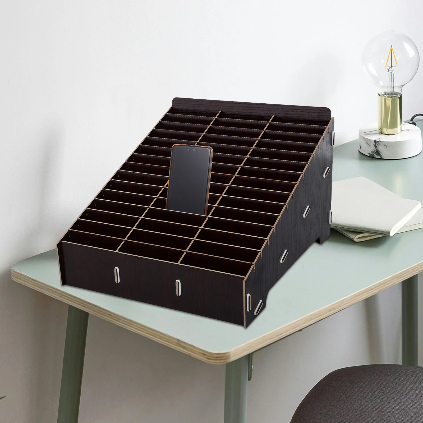 Mobile Phone Storage Box Wood Stand Desk Organizer Cell Holder Classroom Telephone Maple Staff Locker 5