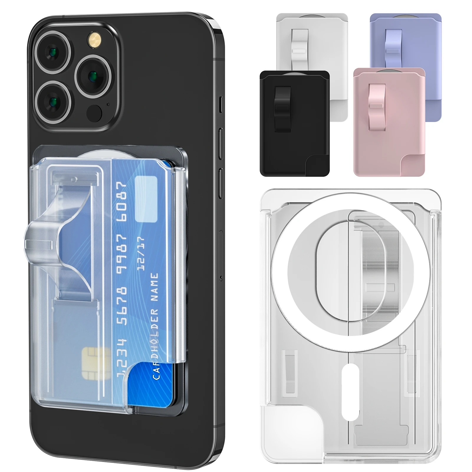 MagSafe Card Wallet For iPhone 15 14 13 12 Series Can Hold 2-3 Cards Magnetic Fashion Wallet Card Holder Transparent