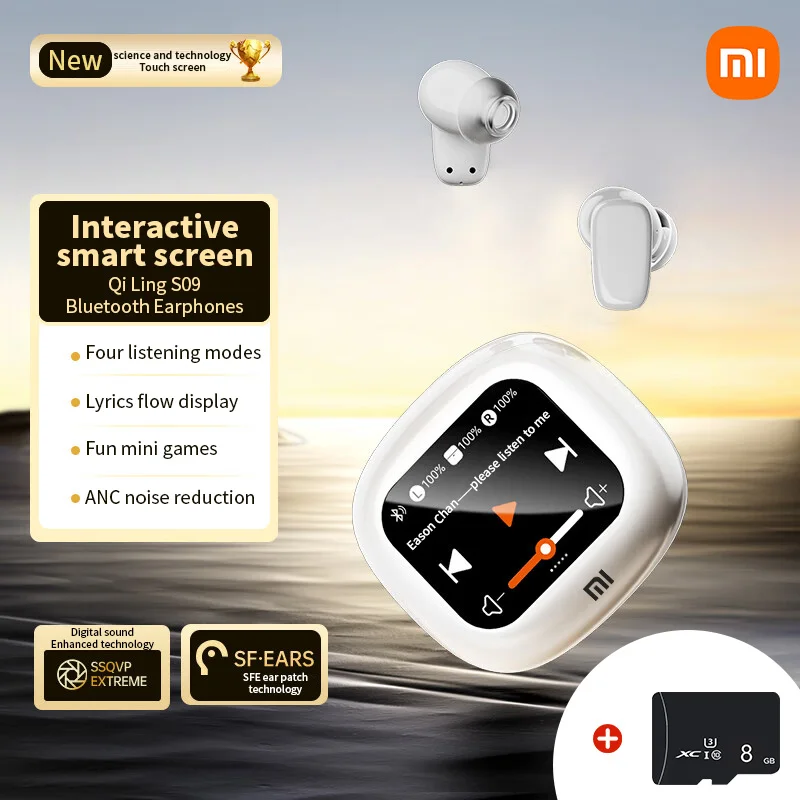 XIAOMI S09 ANC Auriculares Bluetooth 5.4 Inalámbricos Auriculares intrauditivos HiFi con pantalla táctil Auriculares con reducción de ruido y micrófono