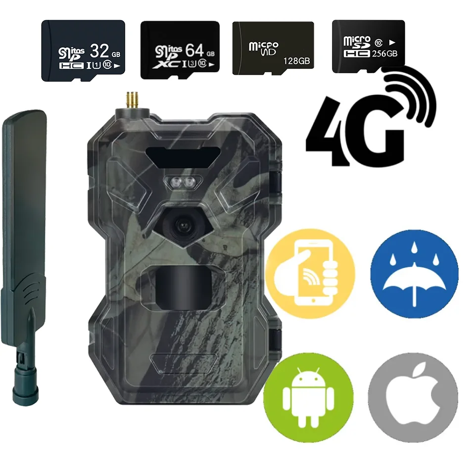 4G Hunting Trail Camera 30Mp 2K App Control Night Vision Trap Game 120 Gradi Wireless Cellular Wildlife Cam Con Scheda Tf Da 256Gb