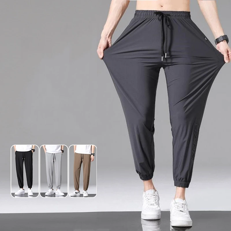 Men Pants Ice Silk Elastic Plus Size 6XL 7XL 8XL Quick Dry Summer Beach Thin Breathable Home Trousers Brand Stretch Lightweight casual pants