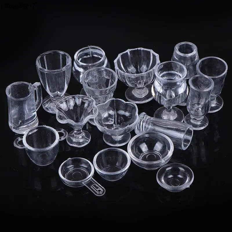 

17Pcs/Set 1:12 Dollhouse Mini Transparent DIY Pretend Play Kitchenware Toy Drink Cups Dish Tableware Miniatures