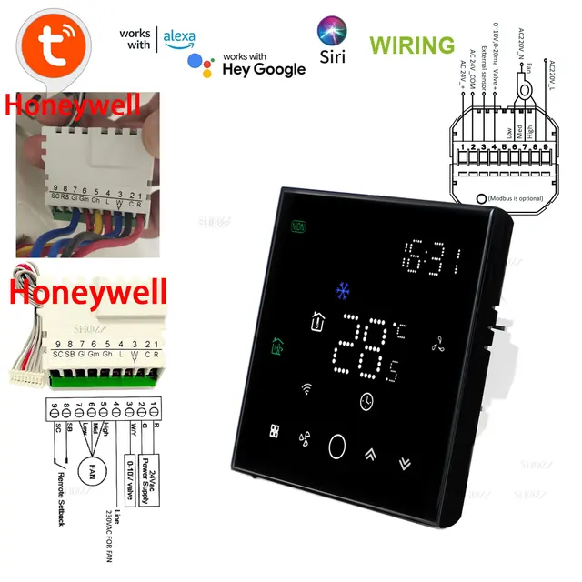 TUYA WiFi Smart Thermostat เปลี่ยนได้ 24V 0 ~ 10V ใช้งานร่วมกับ Honeywell ควบคุม 3-Speed Wireless Fan Controller สนับสนุน 1