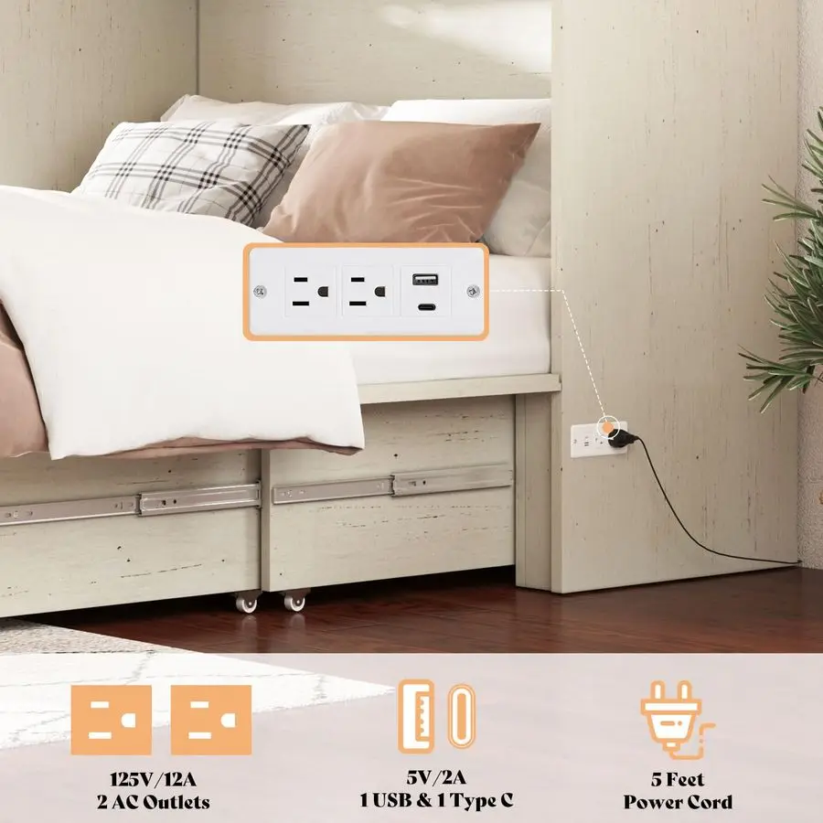 XMSJ Queen Murphy Bed with Storage and Charging Station Photo 6
