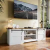 Modern Rustic Entertainment Center with Sliding Barn Door and Storage Cabinets, Metal Media TV Console,66” Farmhouse TV Stand 6