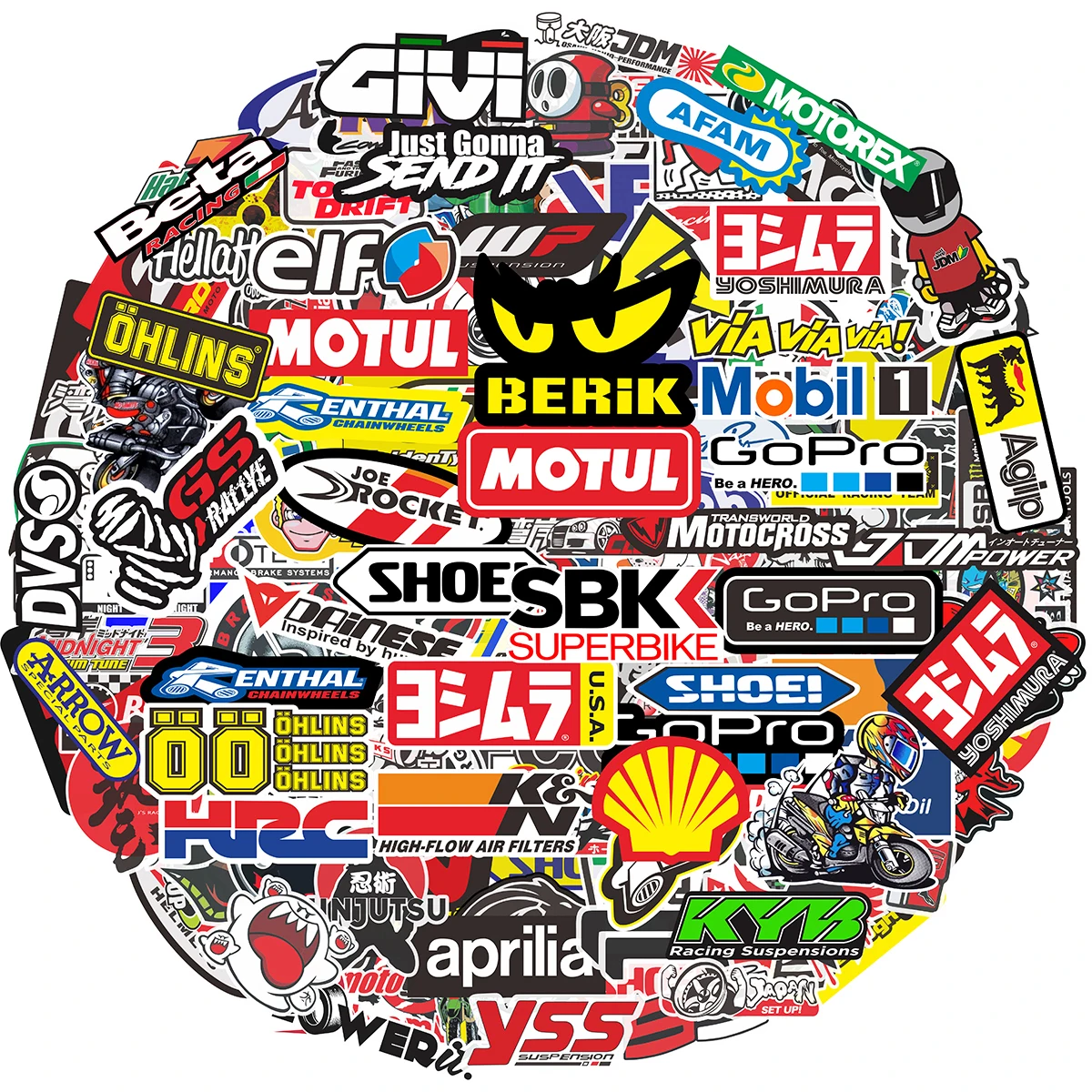 40/80pcs Random Motorcycle Stickers Decals Car Bike Helmet Tank Racing Sponsor Logo Set For Honda Yamaha Kawasaki Suzuki Ktm BMW