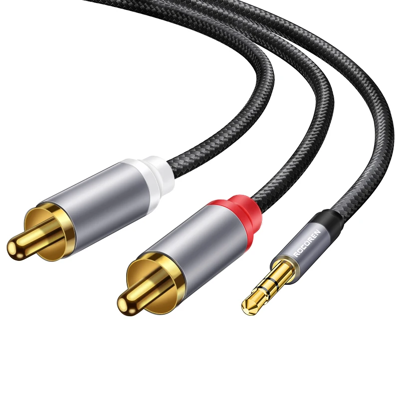 כבל Rocoren 3.5mm ל-2RCA כבל אודיו Aux 3.5 Jack ל-2 RCA זכר מתאם מפצל עבור תיבת טלוויזיה מגבר וידאו רמקול חוט