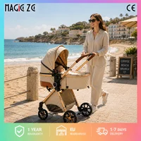 Système de poussette de voyage de luxe 3-en-1, poussette compacte pliable avec nacelle, siège auto pour bébé, unité de siège réversible, roues à suspension, poignée réglable, poussette pliable pour nouveau-nés et tout-petits, landau de luxe 1