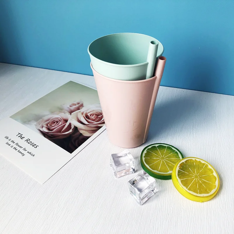 6 Pack Built-in Straw Tumbler Plastic Sippy Drinking Cup Children Adults Dishwasher Safe 2 Free Straw Brush
