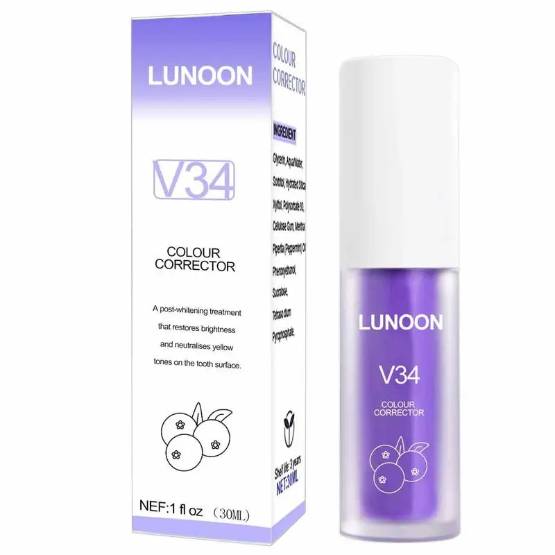 

V34 Color Corrector Foam 30ml Purple Color Corrector Toothpaste For Teeth Whitening V34 Non-invasive Brightening Tooth Care